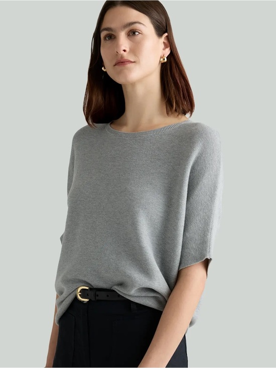 Quince Sweaters - Quince Lightweight Cotton Cashmere Link-Stitch Dolman Heather Grey Sweater NWT S